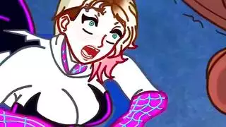 أعجوبة العنكبوت جوين يأخذ حمولة في بوسها الرطب